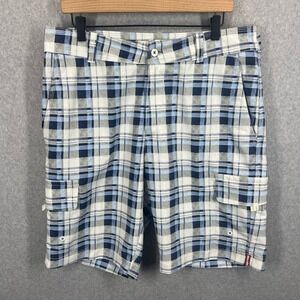 Tommy Bahama Relax Cargo Shorts Mens 34 Blue Plaid Casual‎ Outdoors EUC
